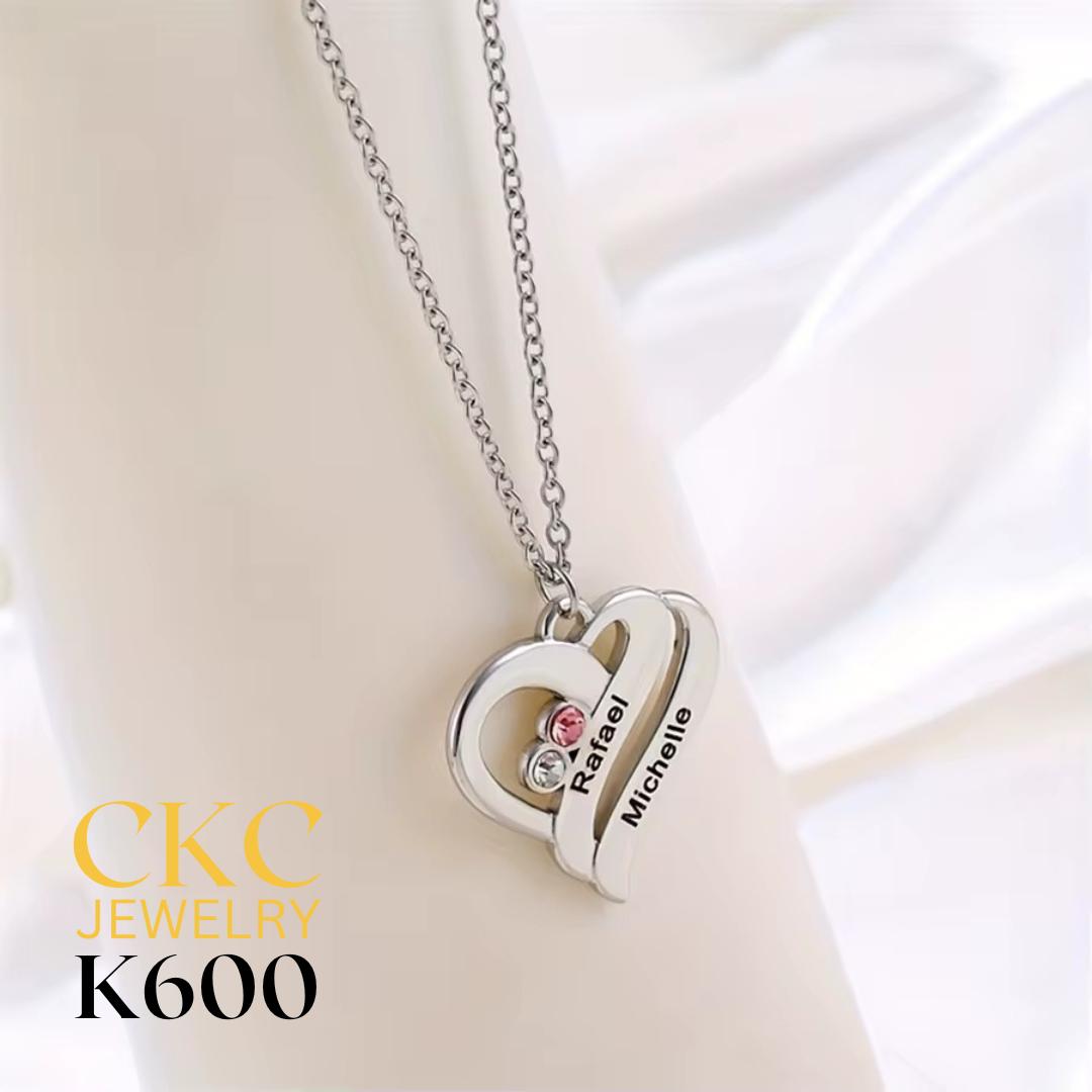 Double Heart Name Necklace (Silver)